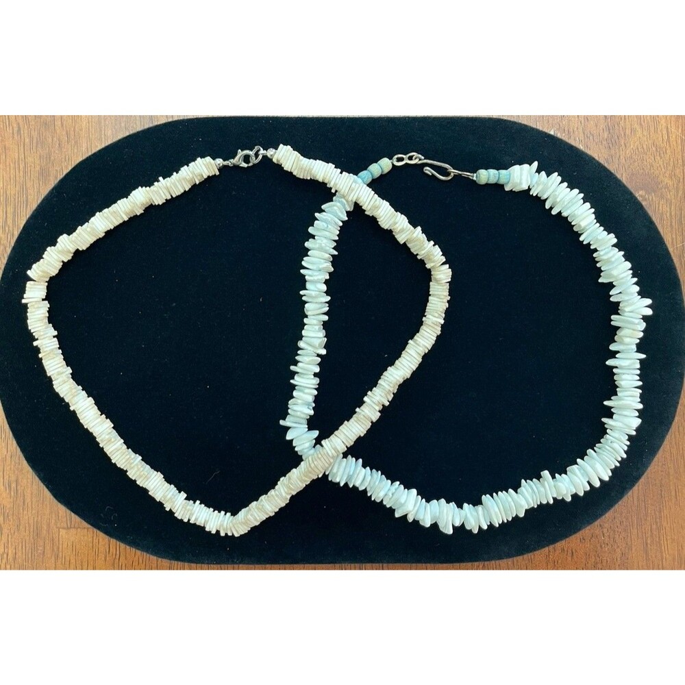 Lot 2 Puka Shell Necklaces 16" Surfer Hawaiian Chunky Boho Natural Shells VTG